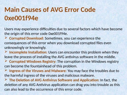 Fix to AVG Error Code 0xe001f94e Call 1-888-909-0535