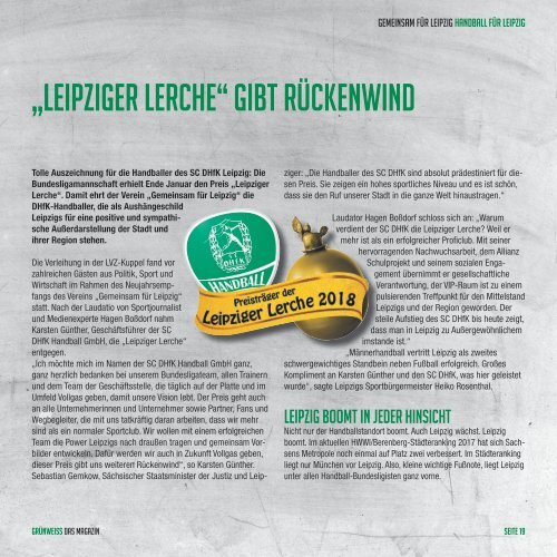 GRÜNWEISS - SC DHfK Leipzig - Magazin zum Neujahrsauftakt 2018