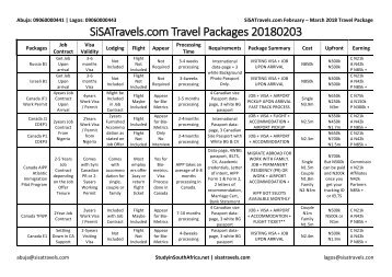 SiSATravels.com Travel Packages 20180203