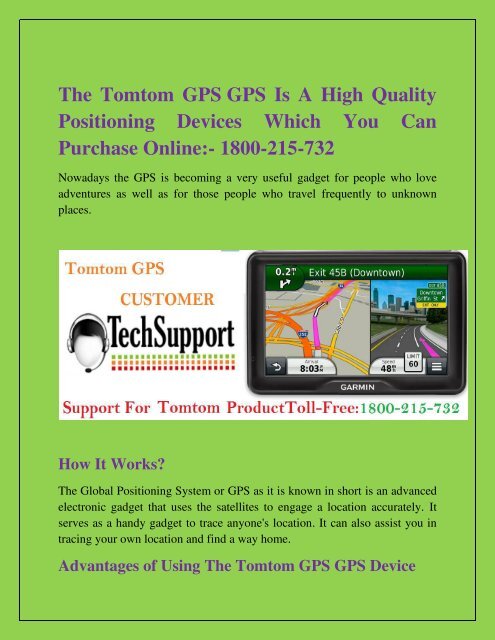  The Tomtom GPS Is A High Quality Positioning Devices Which You Can Purchase Online 1800-215-732