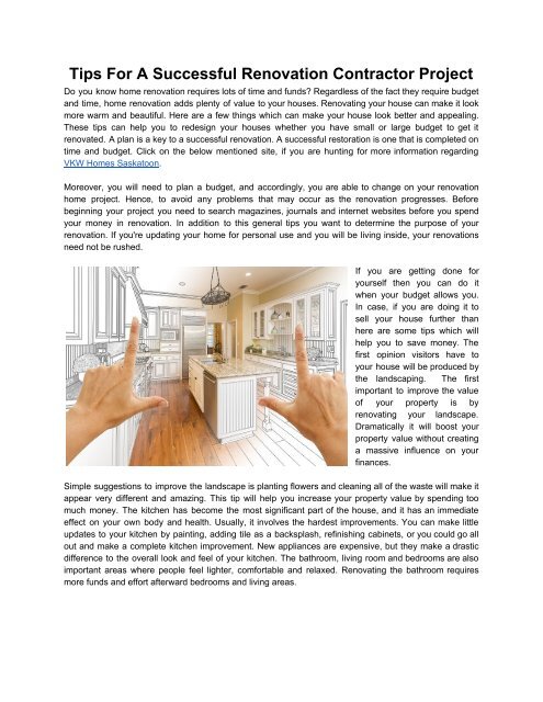 Tips For A Successful Renovation Contractor Project
