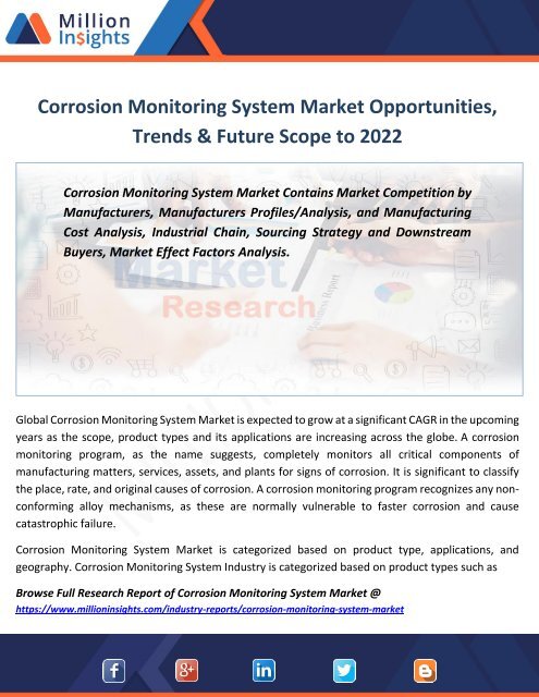 Corrosion Monitoring System Market Opportunities, Trends &amp; Future Scope to 2022