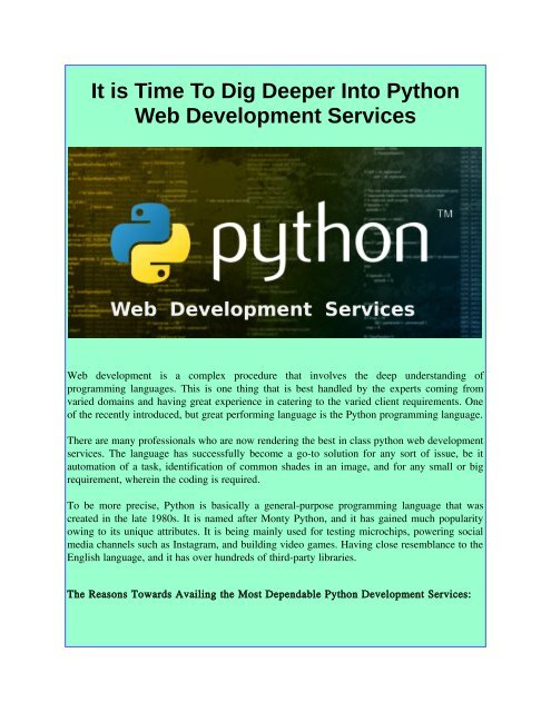 It is Time To Dig Deeper Into Python Web Development Services