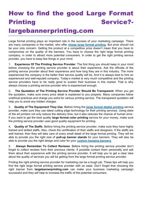 How to find the good Large Format Printing Service- largebannerprinting.com