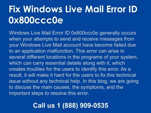 Fix Windows Live Mail Error ID 0x800ccc0e 1-888-909-0535   