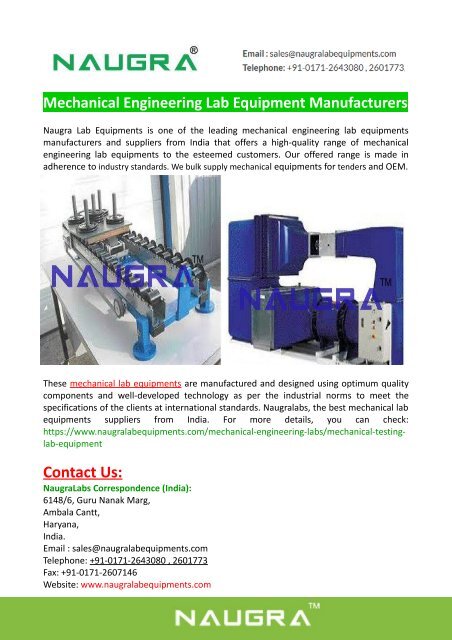 Mechanical Engineering Laboratory Equipments Manufacturers