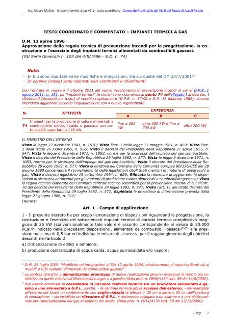 SCARICA NORMA LEGGE 46 90 TUBAZIONI METANO GPL