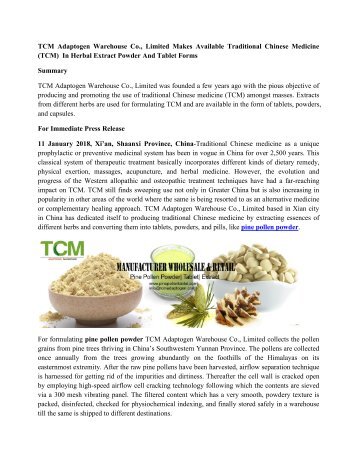 TCMAdaptogenWarehouseCoLimitedMakesAvailableTraditionalChineseMedicineTCMInHerbalExtractPowderAndTabletForms