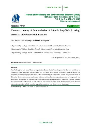 Chemotaxonomy of four varieties of Mentha longifolia L. using essential oil composition markers