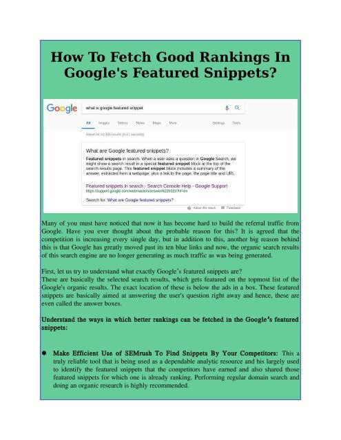 How To Fetch Good Rankings In Google&#039;s Featured Snippets