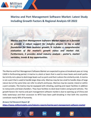 Marina and Port Management Software Market Latest Study Including Growth Factors & Regional Analysis till 2022