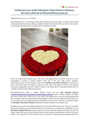 Celebrate Love with Valentine’s Day Flowers Delivery Services offered at Flowerdeliveyeyuae.ae
