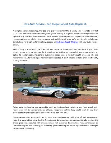 Cox Auto Service - San Diego Honest Auto Repair Shops - Brake service - Car Repair Mechanic, Near You on Miramar