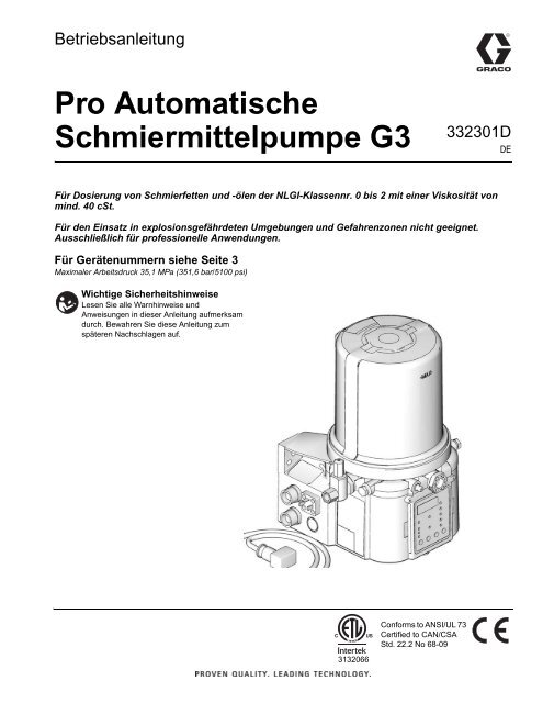 332301D G3 Pro Automatic Lubrication Pump, Instructions, German