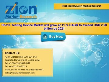 Global Hba1c Testing Device Market, 2015 – 2021