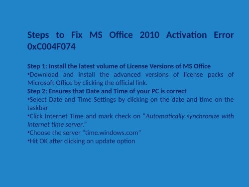 1-888-909-0535 Microsoft Office 2010 Activation Error 0xc004f074