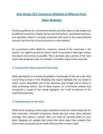 How Design Of Ecommerce websites is different from other