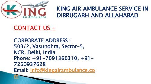 king air ambulance service in dibrugarh and allahabad