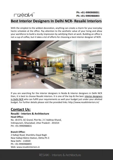 Interior Designers In Noida Resaiki Interiors