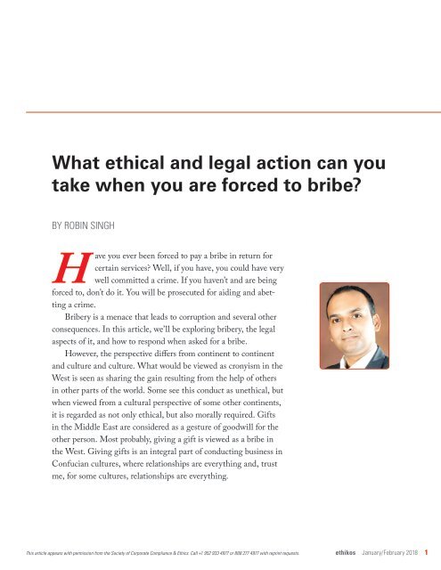 What ethical and legal action can you take when you are forced to bribe?  by Robin Singh