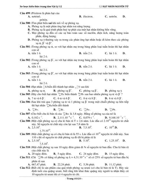 Sơ lược kiến thức trọng tâm Vật Lý 12 - 2015 (Bài tập tự luyện theo từng chương)