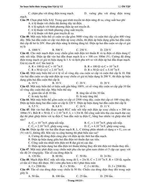 Sơ lược kiến thức trọng tâm Vật Lý 12 - 2015 (Bài tập tự luyện theo từng chương)