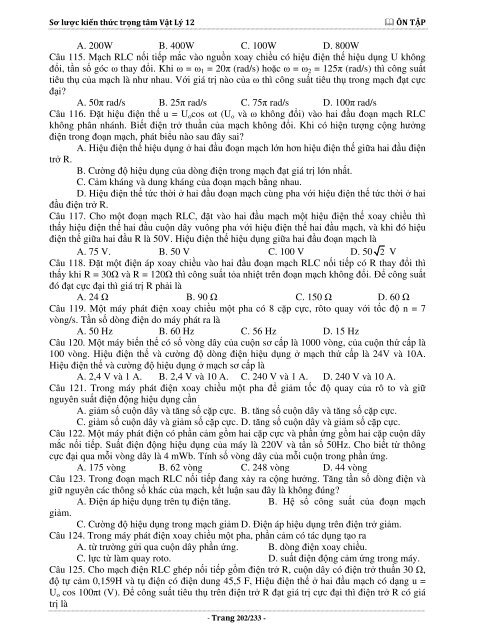 Sơ lược kiến thức trọng tâm Vật Lý 12 - 2015 (Bài tập tự luyện theo từng chương)