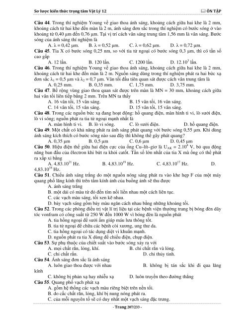 Sơ lược kiến thức trọng tâm Vật Lý 12 - 2015 (Bài tập tự luyện theo từng chương)