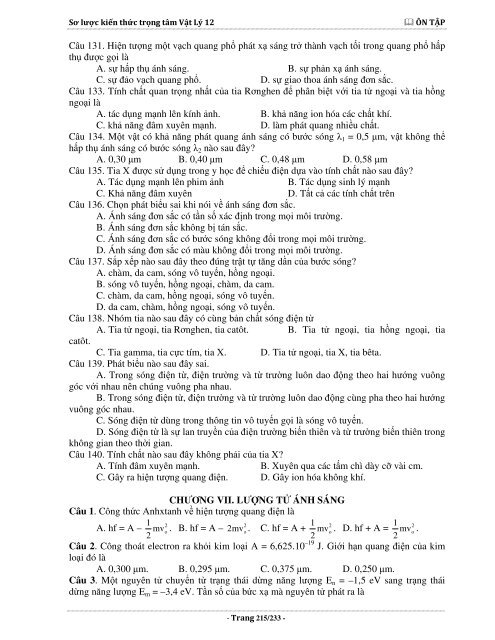 Sơ lược kiến thức trọng tâm Vật Lý 12 - 2015 (Bài tập tự luyện theo từng chương)