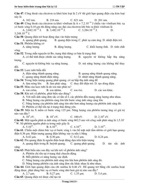 Sơ lược kiến thức trọng tâm Vật Lý 12 - 2015 (Bài tập tự luyện theo từng chương)