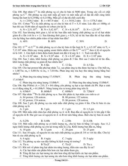 Sơ lược kiến thức trọng tâm Vật Lý 12 - 2015 (Bài tập tự luyện theo từng chương)