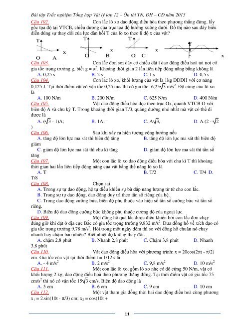 Sơ lược kiến thức trọng tâm Vật Lý 12 - 2015 (Bài tập tự luyện theo từng chương)