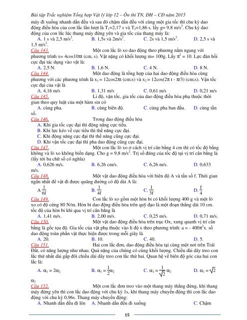 Sơ lược kiến thức trọng tâm Vật Lý 12 - 2015 (Bài tập tự luyện theo từng chương)