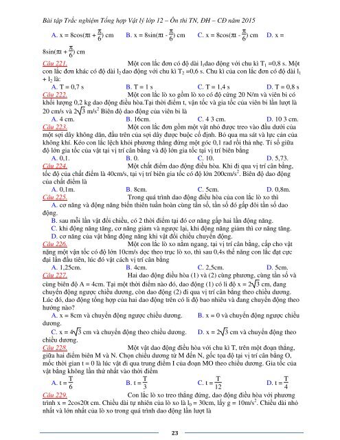 Sơ lược kiến thức trọng tâm Vật Lý 12 - 2015 (Bài tập tự luyện theo từng chương)