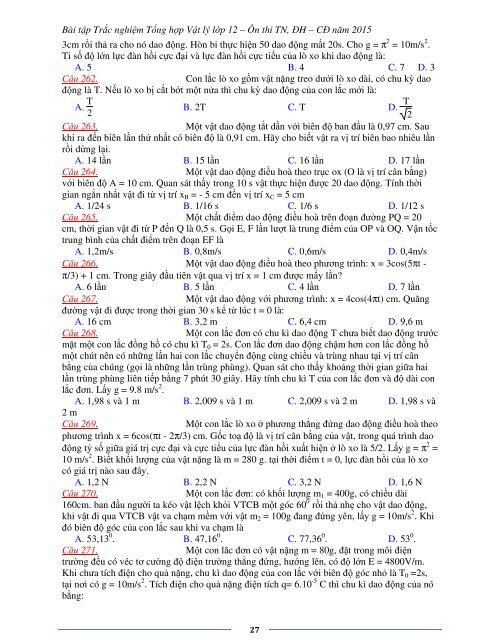 Sơ lược kiến thức trọng tâm Vật Lý 12 - 2015 (Bài tập tự luyện theo từng chương)