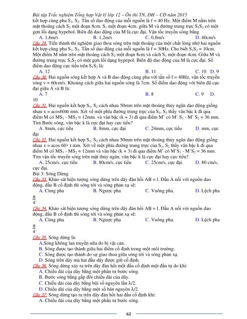 Sơ lược kiến thức trọng tâm Vật Lý 12 - 2015 (Bài tập tự luyện theo từng chương)