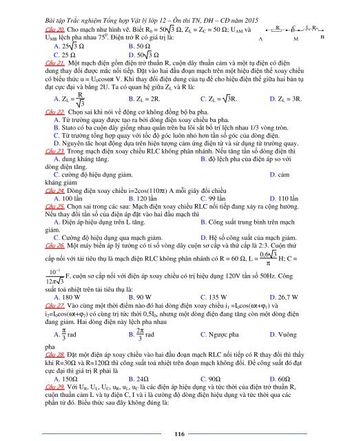 Sơ lược kiến thức trọng tâm Vật Lý 12 - 2015 (Bài tập tự luyện theo từng chương)