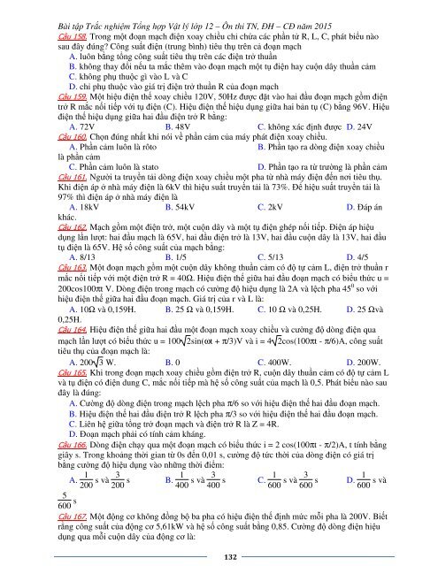 Sơ lược kiến thức trọng tâm Vật Lý 12 - 2015 (Bài tập tự luyện theo từng chương)