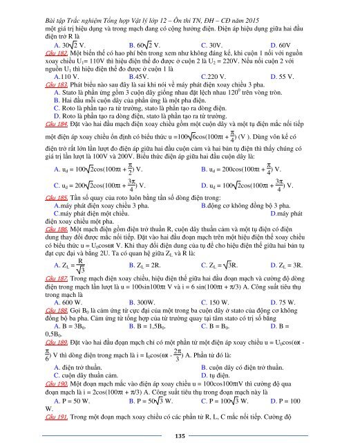 Sơ lược kiến thức trọng tâm Vật Lý 12 - 2015 (Bài tập tự luyện theo từng chương)