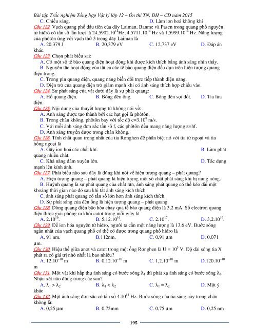 Sơ lược kiến thức trọng tâm Vật Lý 12 - 2015 (Bài tập tự luyện theo từng chương)