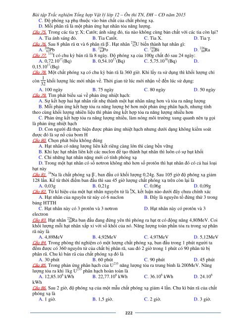 Sơ lược kiến thức trọng tâm Vật Lý 12 - 2015 (Bài tập tự luyện theo từng chương)