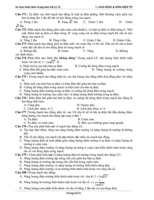 Sơ lược kiến thức trọng tâm Vật Lý 12 - 2015 (Bài tập tự luyện theo từng chương)