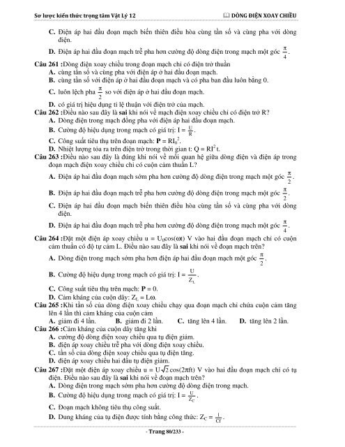 Sơ lược kiến thức trọng tâm Vật Lý 12 - 2015 (Bài tập tự luyện theo từng chương)