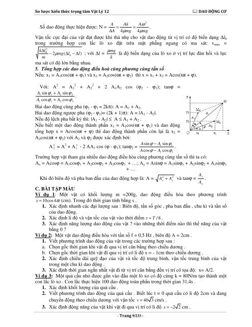 Sơ lược kiến thức trọng tâm Vật Lý 12 - 2015 (Bài tập tự luyện theo từng chương)