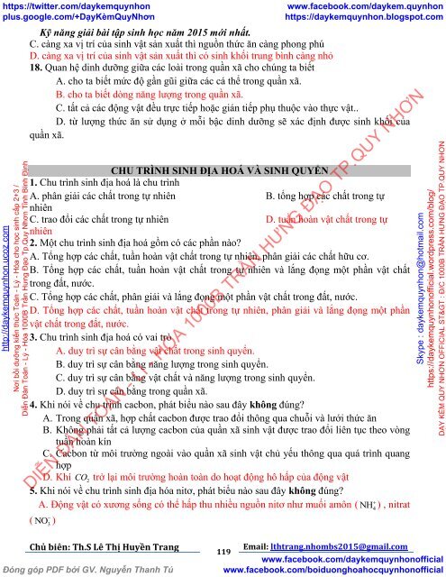 KỸ NĂNG GIẢI BÀI TẬP SINH HỌC (PHỤC VỤ KỲ THI TUYỂN SINH ĐẠI HỌC - CAO ĐẲNG NĂM 2015 TỪ BỘ GD&ĐT)