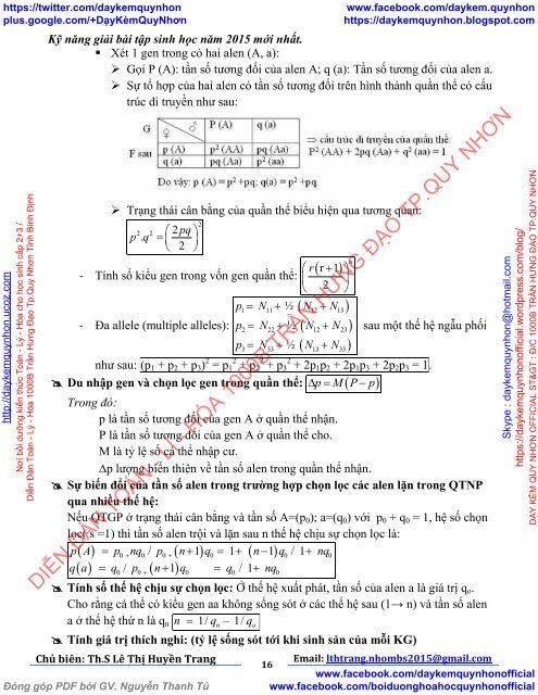 KỸ NĂNG GIẢI BÀI TẬP SINH HỌC (PHỤC VỤ KỲ THI TUYỂN SINH ĐẠI HỌC - CAO ĐẲNG NĂM 2015 TỪ BỘ GD&ĐT)