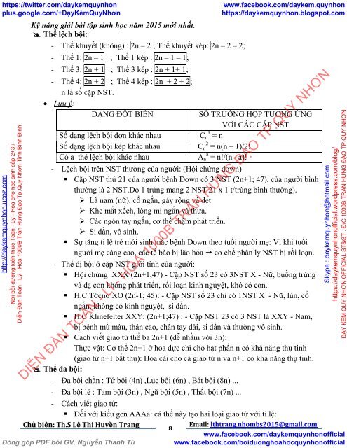 KỸ NĂNG GIẢI BÀI TẬP SINH HỌC (PHỤC VỤ KỲ THI TUYỂN SINH ĐẠI HỌC - CAO ĐẲNG NĂM 2015 TỪ BỘ GD&ĐT)