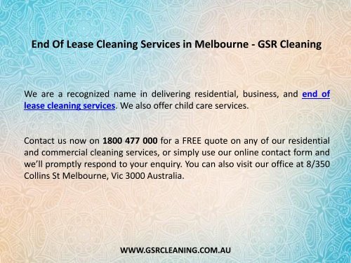 End Of Lease Cleaning Services in Melbourne - GSR Cleaning