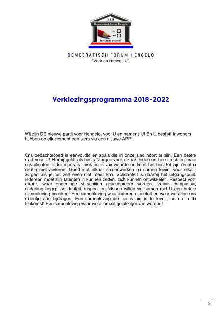 Verkiezingsprogramma DFH 2018 - 2022