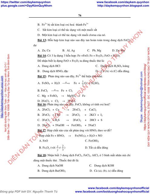 Nghiên cứu áp dụng các định luật bảo toàn vào việc giải nhanh các bài toán về kim loại sắt (2014)